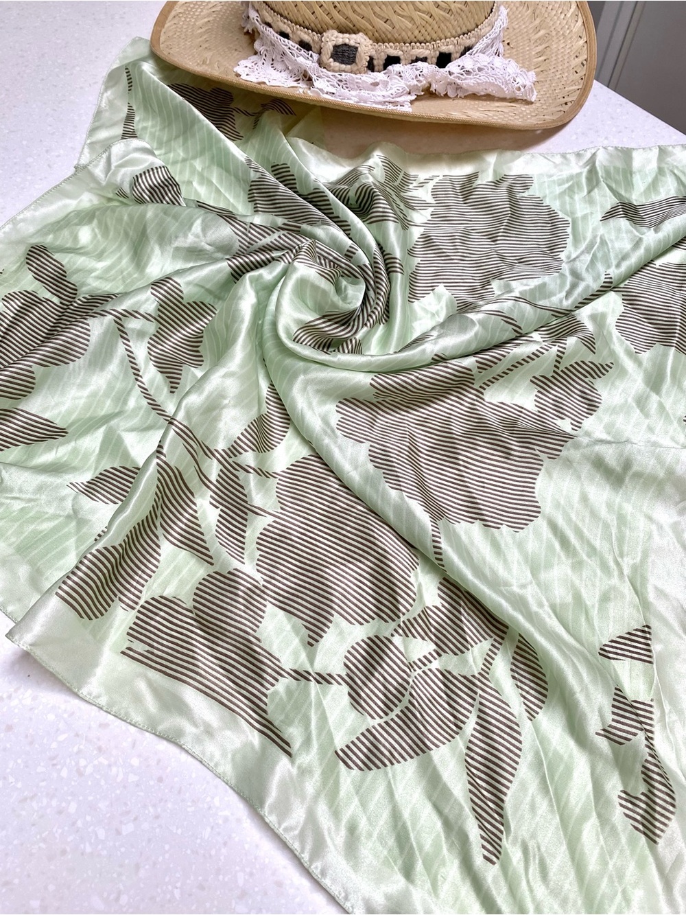 Esprit vintage silk scarf/wrap w botanical floral resort vacay vibe